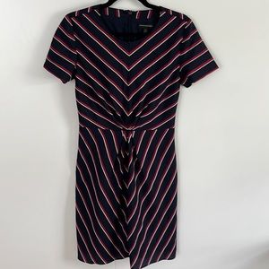 Navy Blue Striped MIDI Dress. Banana Republic